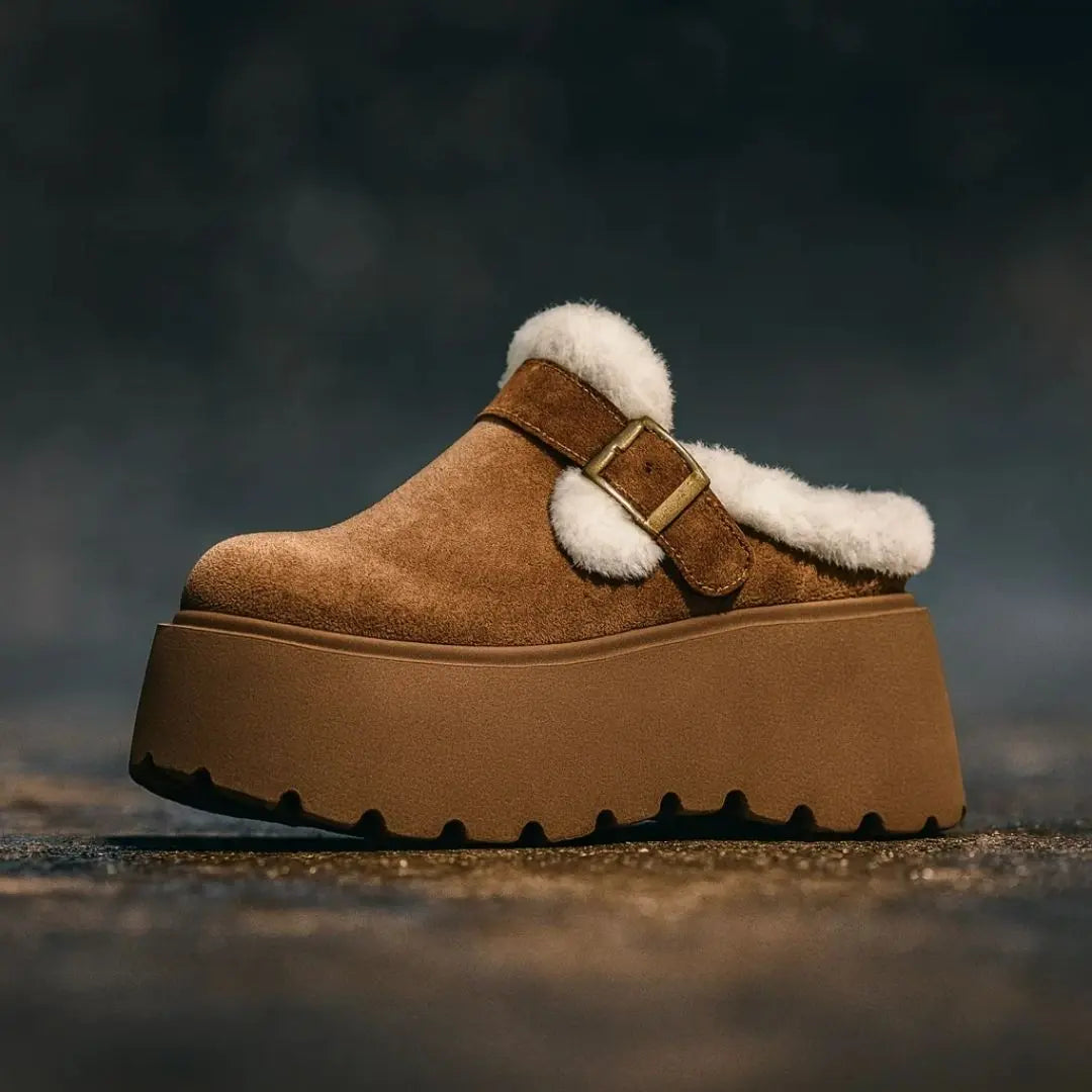 Emery Women's Suede Shearling Platform Clogs