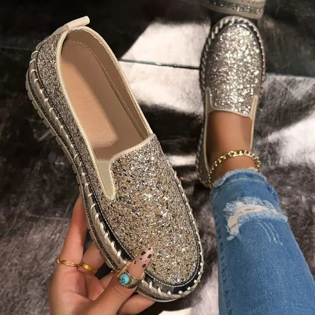 Vespera Women's Sequined Platform Slip-On Flats