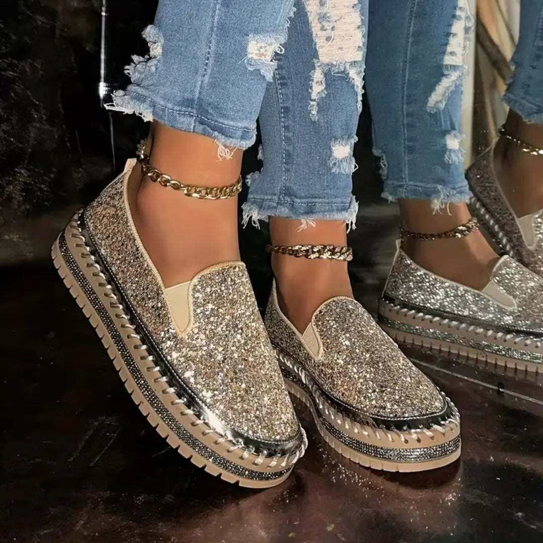 Vespera Women's Sequined Platform Slip-On Flats