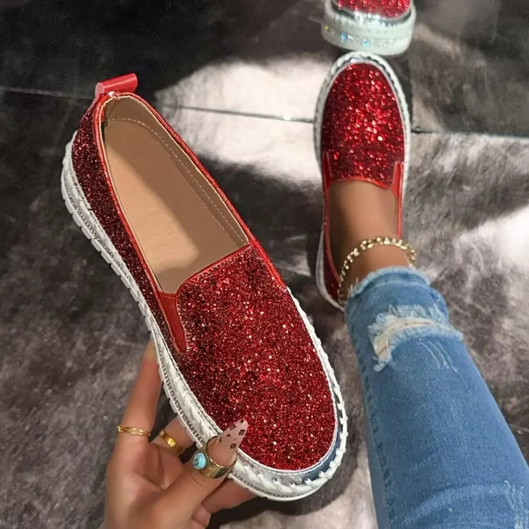 Vespera Women's Sequined Platform Slip-On Flats