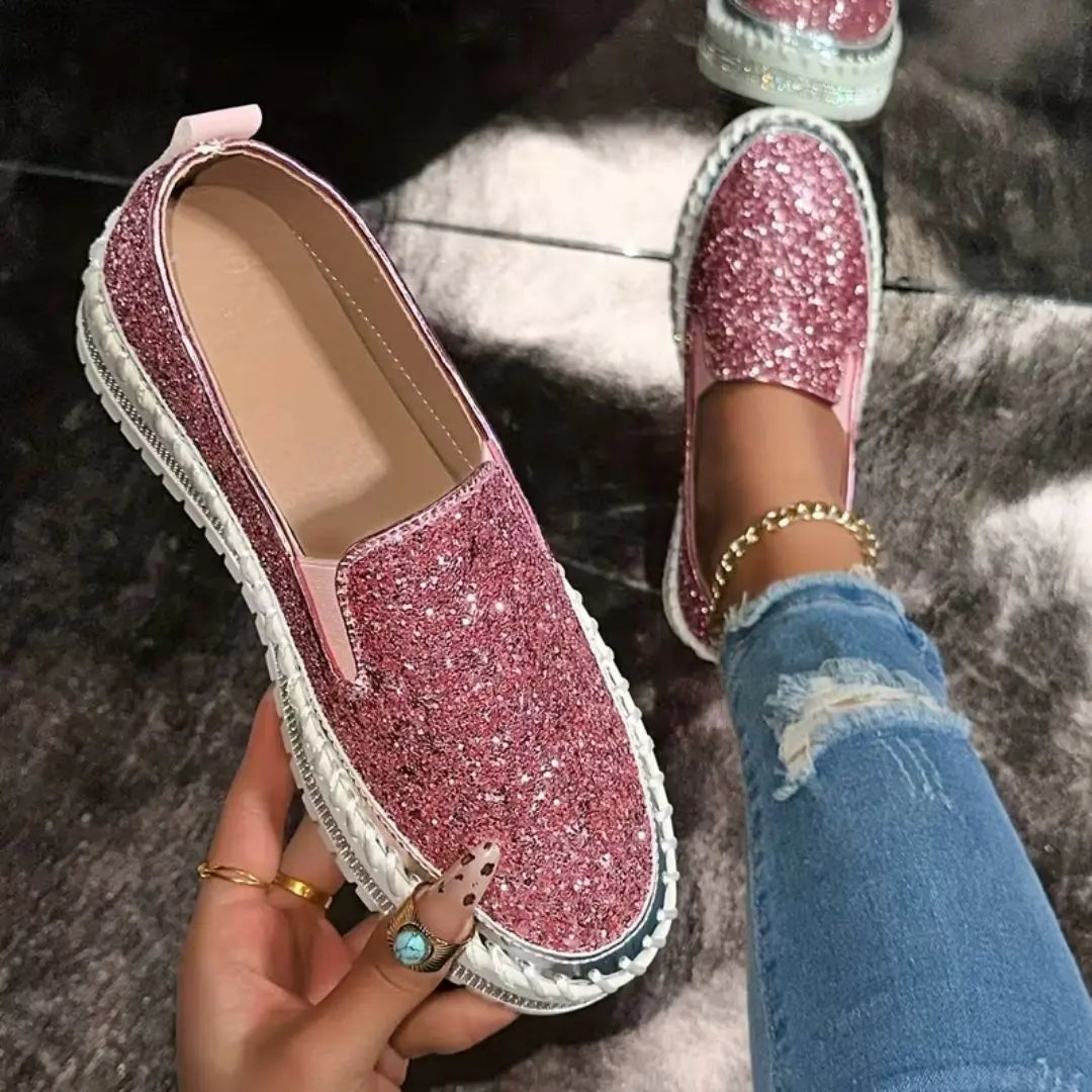 Vespera Women's Sequined Platform Slip-On Flats
