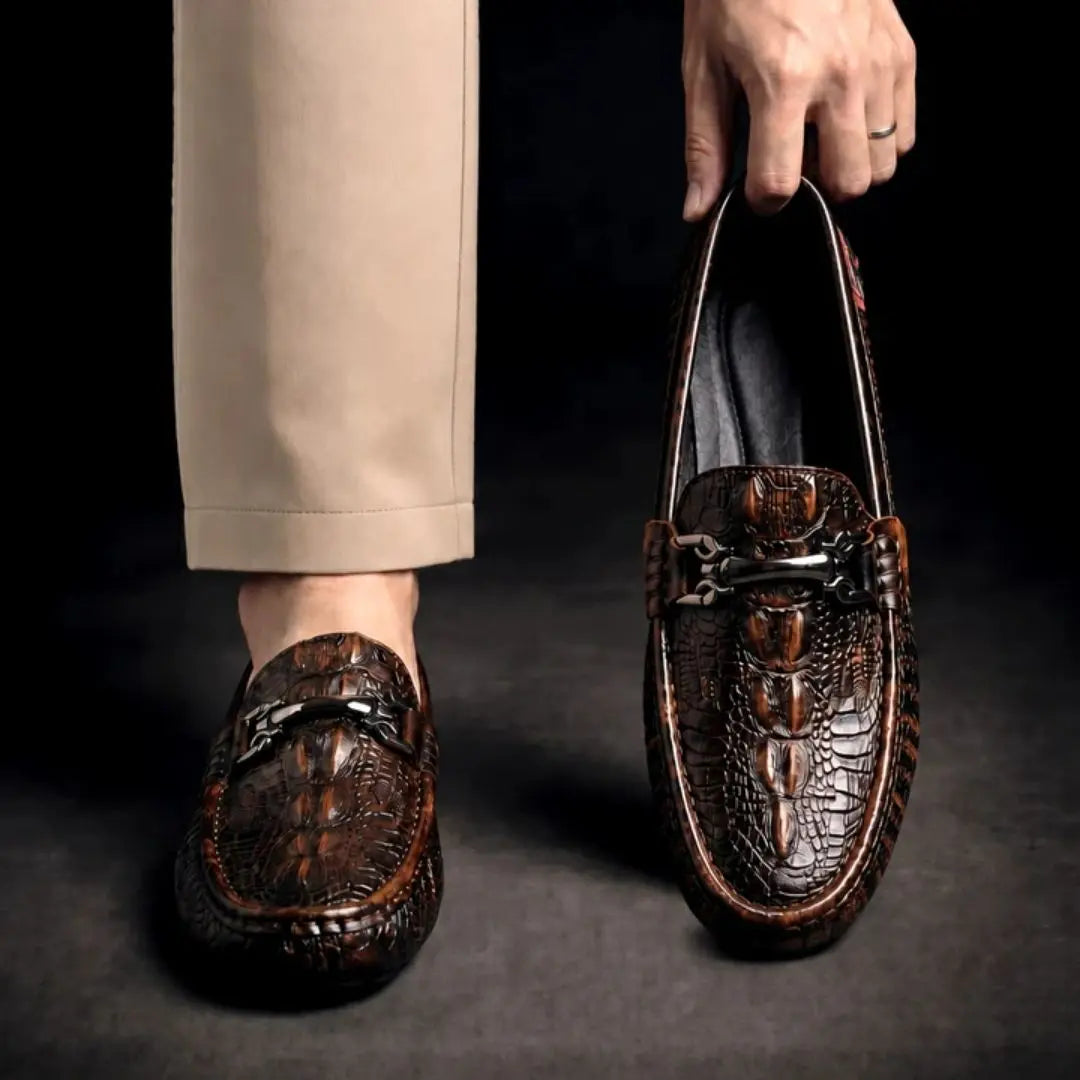 Vareno Men's Croc-Embossed Leather Loafers