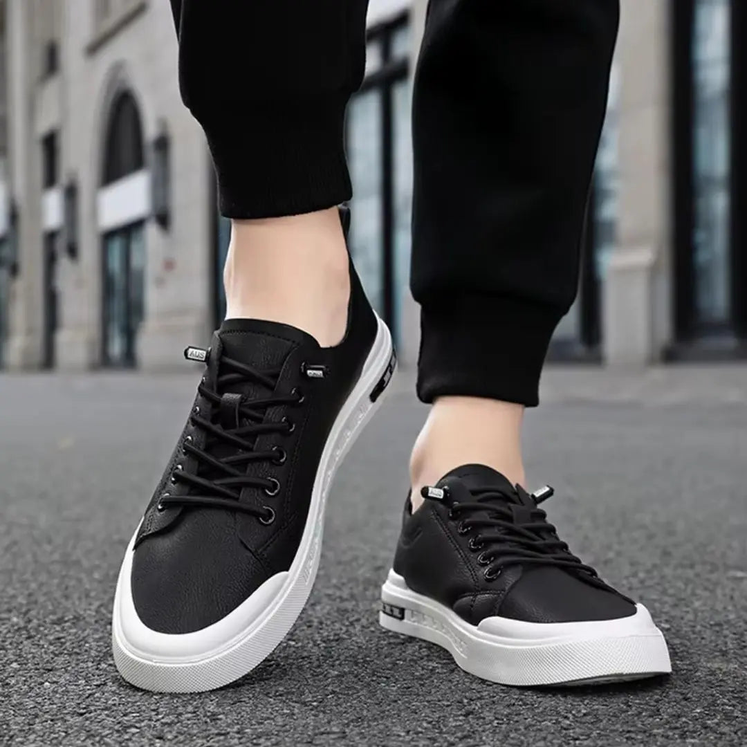 Belford Minimalist Smooth Leather Sneakers - Casual Everyday Trainers