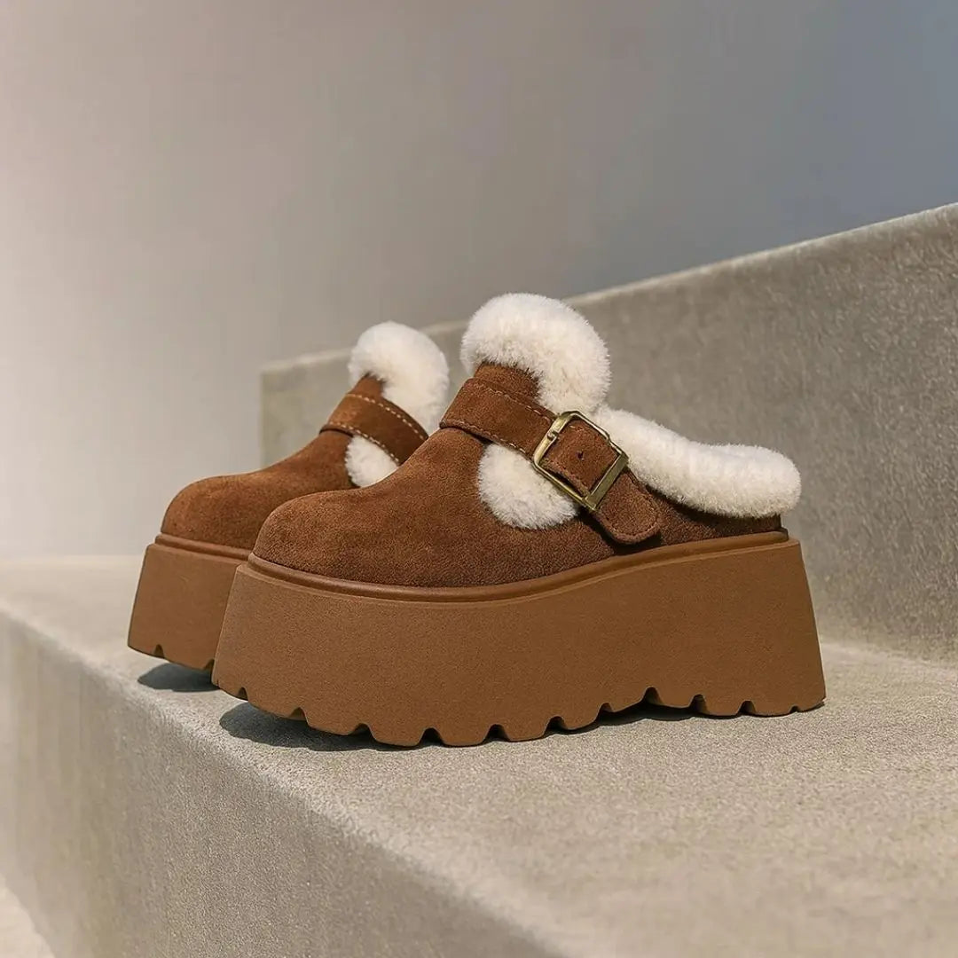Emery Women's Suede Shearling Platform Clogs