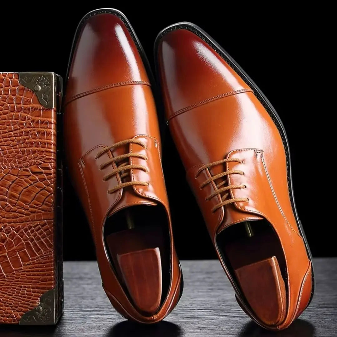 Classic Gentleman Premium Leather Oxfords - Handcrafted Dress Shoes
