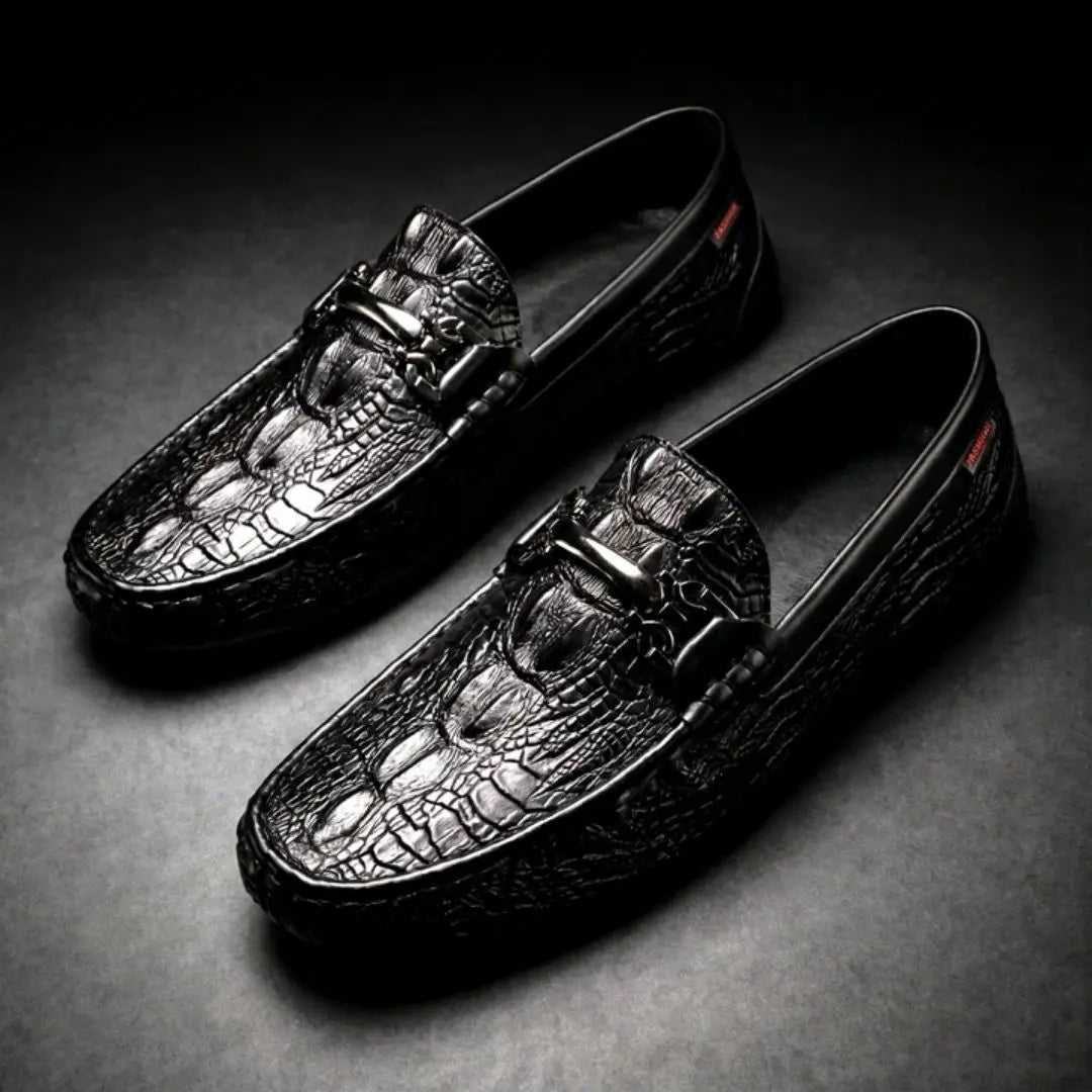 Vareno Men's Croc-Embossed Leather Loafers