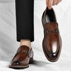 Veneto Men's Italian Leather Loafers with Metal Detail