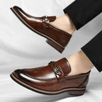 Veneto Men's Italian Leather Loafers with Metal Detail