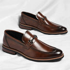 Veneto Men's Italian Leather Loafers with Metal Detail