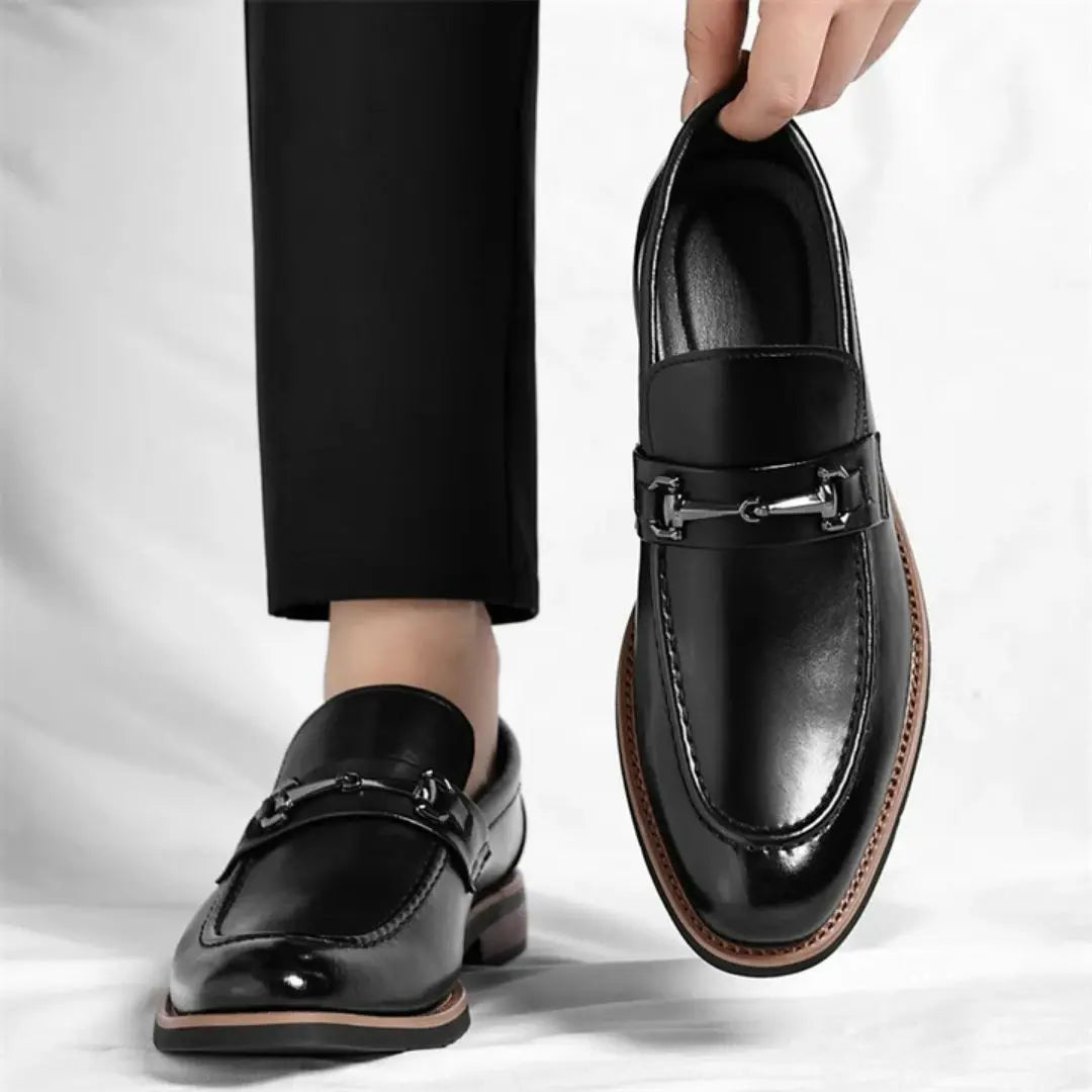 Veneto Men's Italian Leather Loafers with Metal Detail