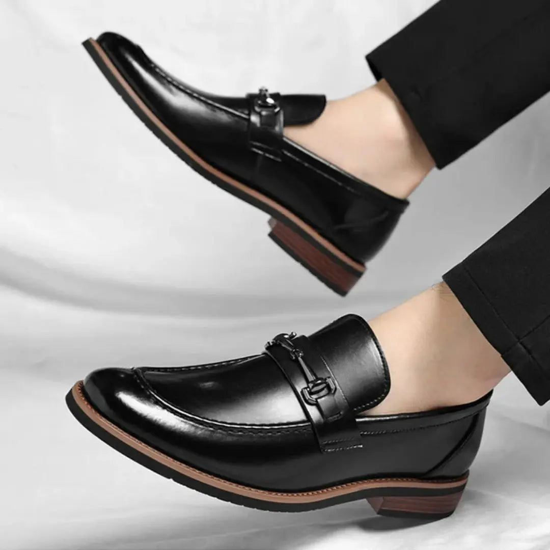 Veneto Men's Italian Leather Loafers with Metal Detail