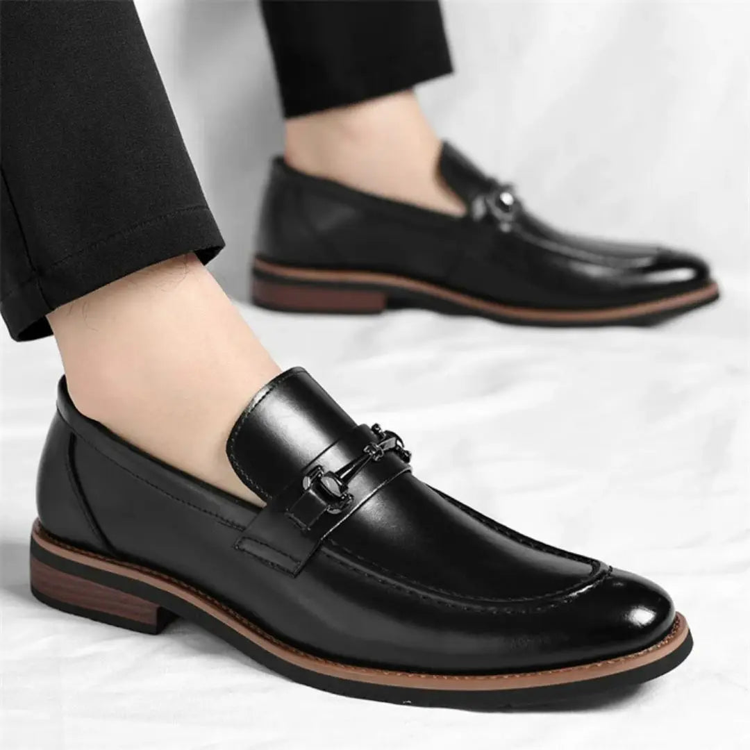 Veneto Men's Italian Leather Loafers with Metal Detail