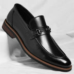 Veneto Men's Italian Leather Loafers with Metal Detail