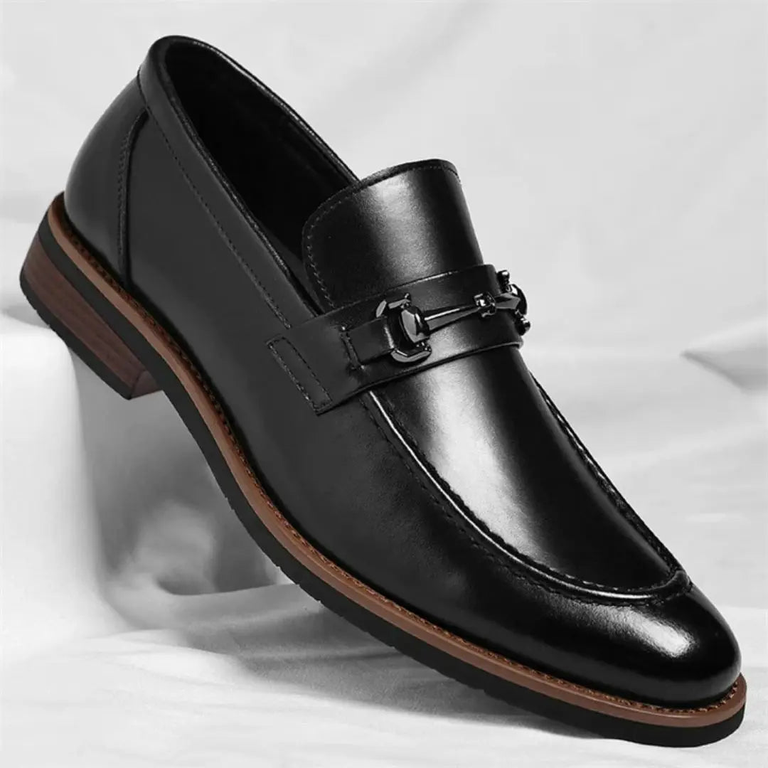 Veneto Men's Italian Leather Loafers with Metal Detail