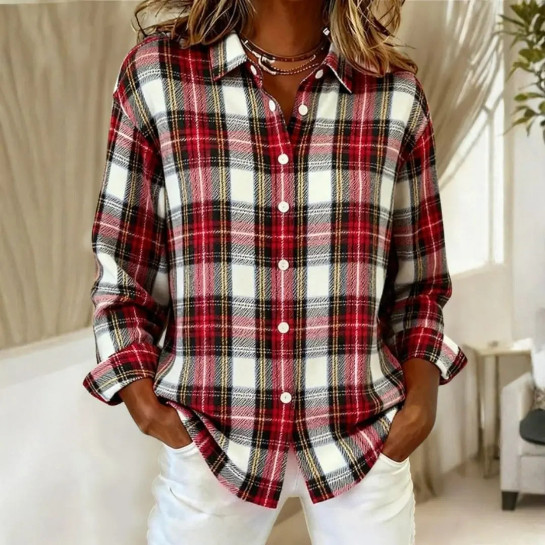 Women's Cotton Flannel Button-Front Plaid Blouse