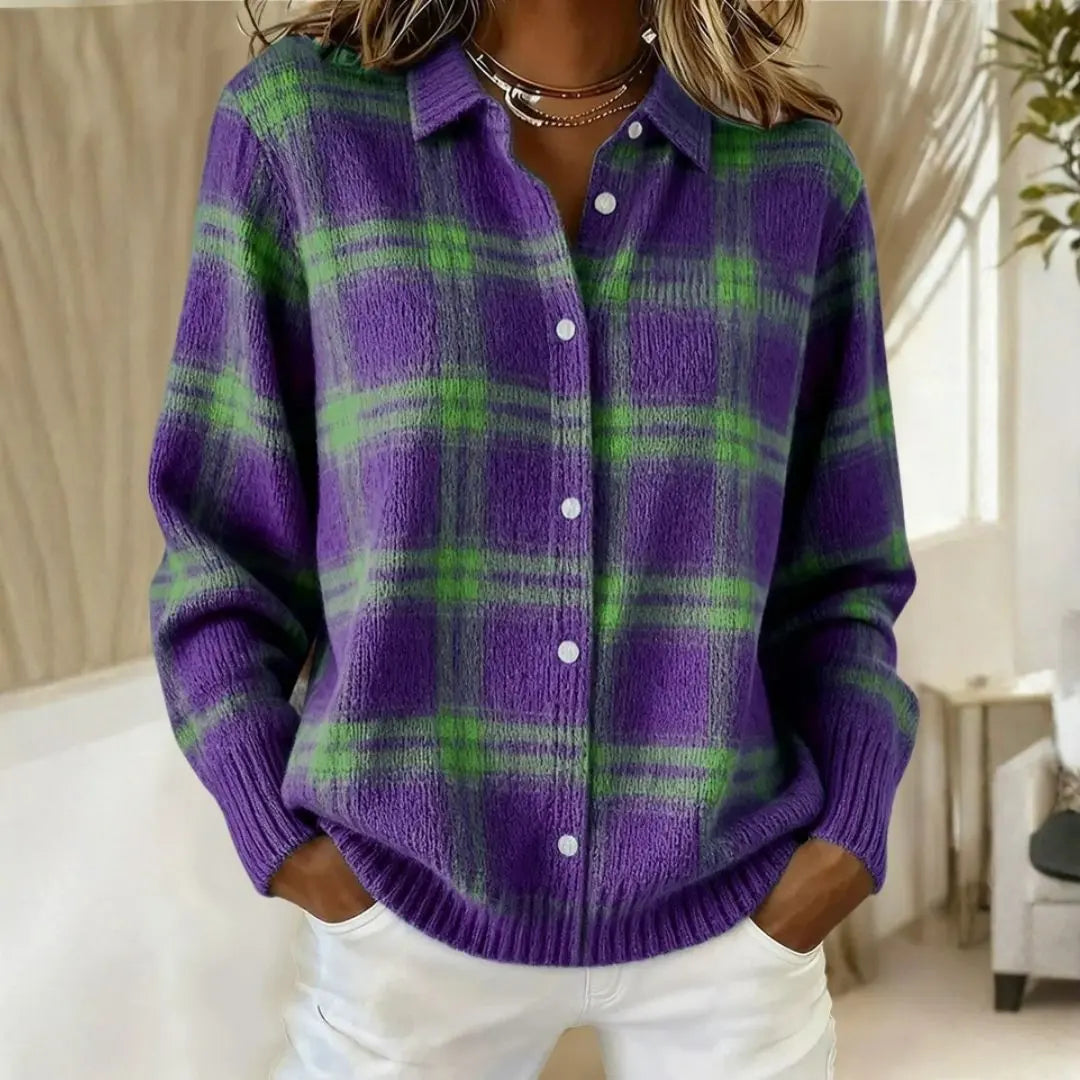 Women's Cotton Flannel Button-Front Plaid Blouse
