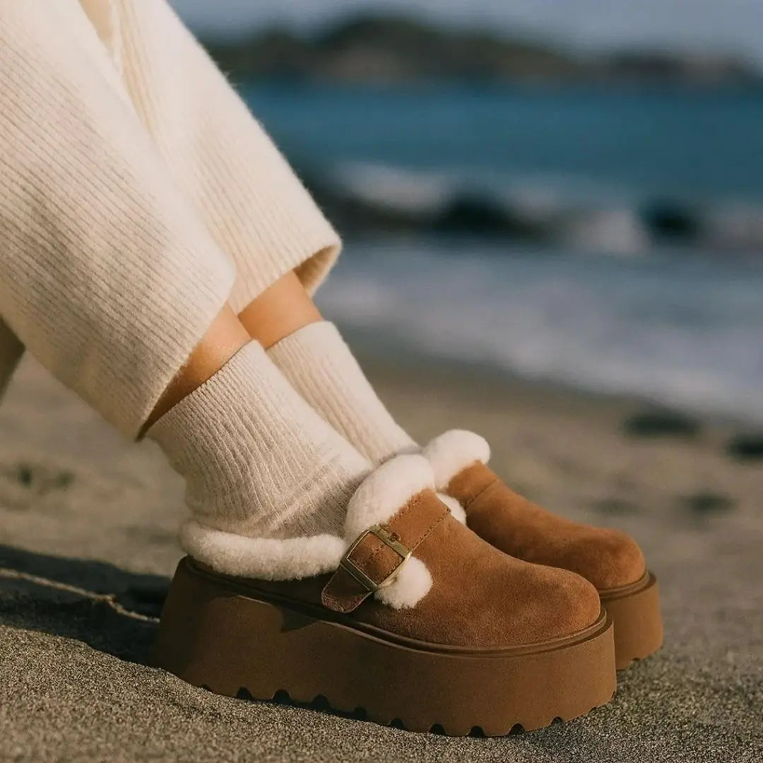 Emery Women's Suede Shearling Platform Clogs