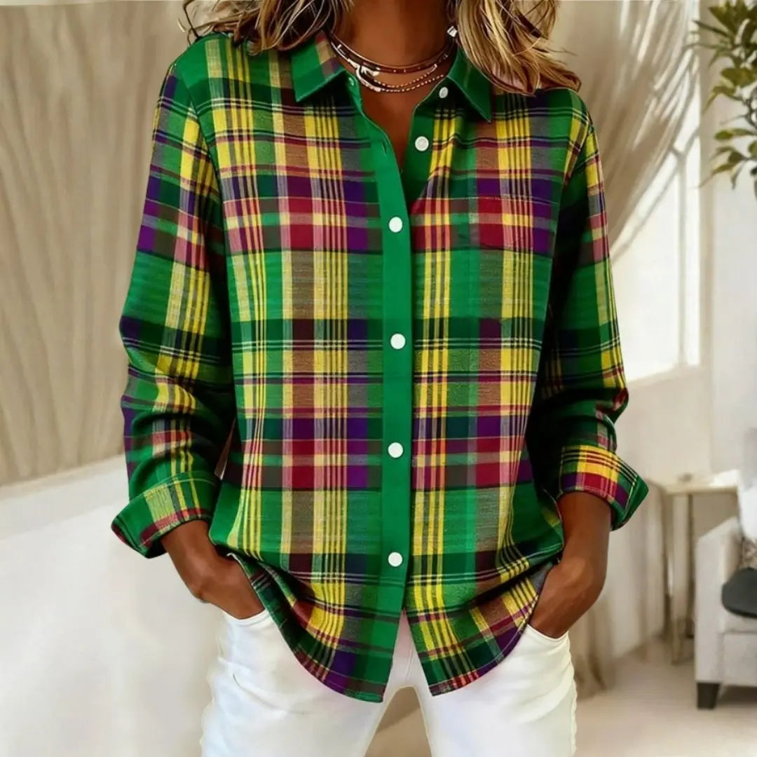 Women's Cotton Flannel Button-Front Plaid Blouse