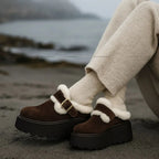 Emery Women's Suede Shearling Platform Clogs