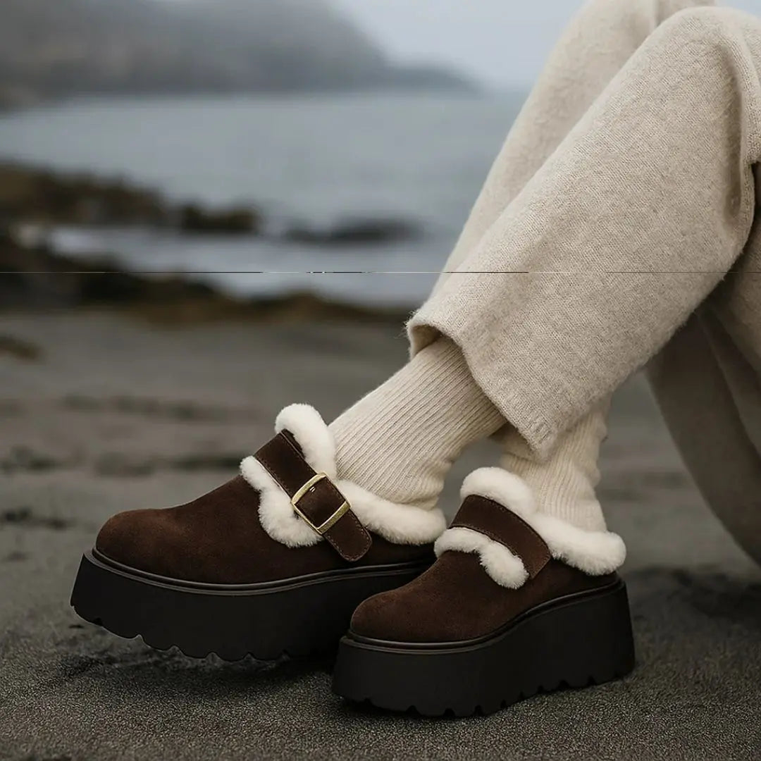 Emery Women's Suede Shearling Platform Clogs