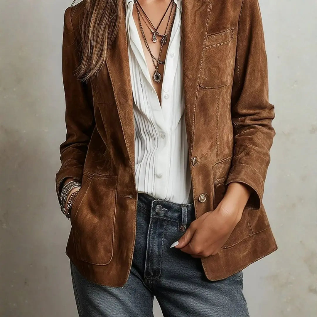 Women's Single-Breasted Faux Suede Jacket