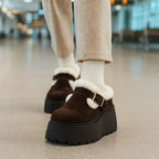 Emery Women's Suede Shearling Platform Clogs