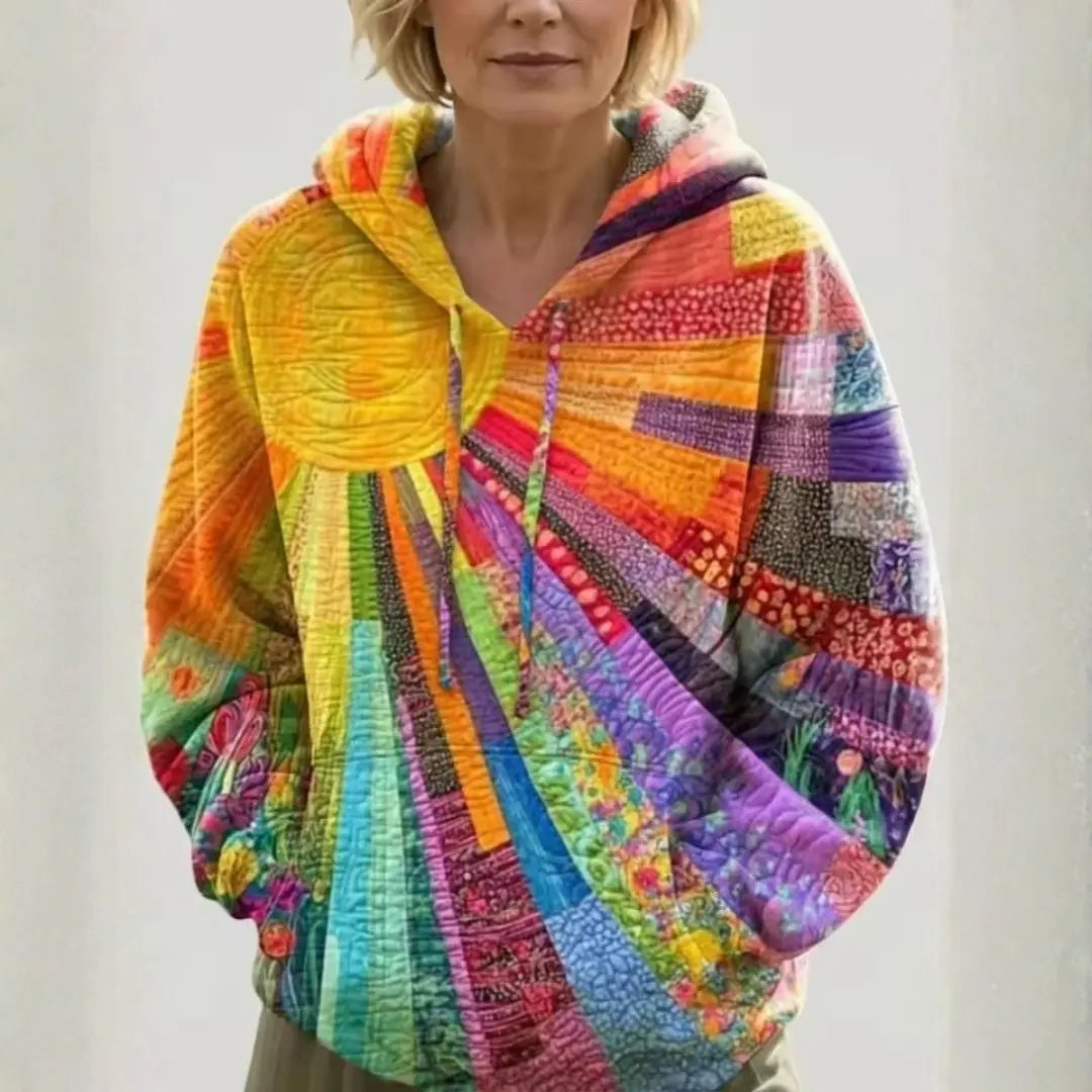 Women's Lightweight Relaxed Patchwork Bohemian Hoodie