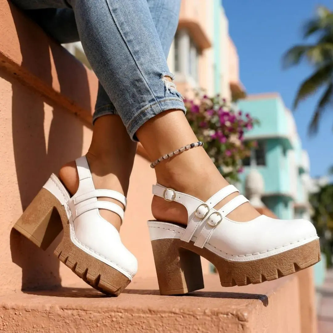 Delilah Women's Platform Slingback Block Heels