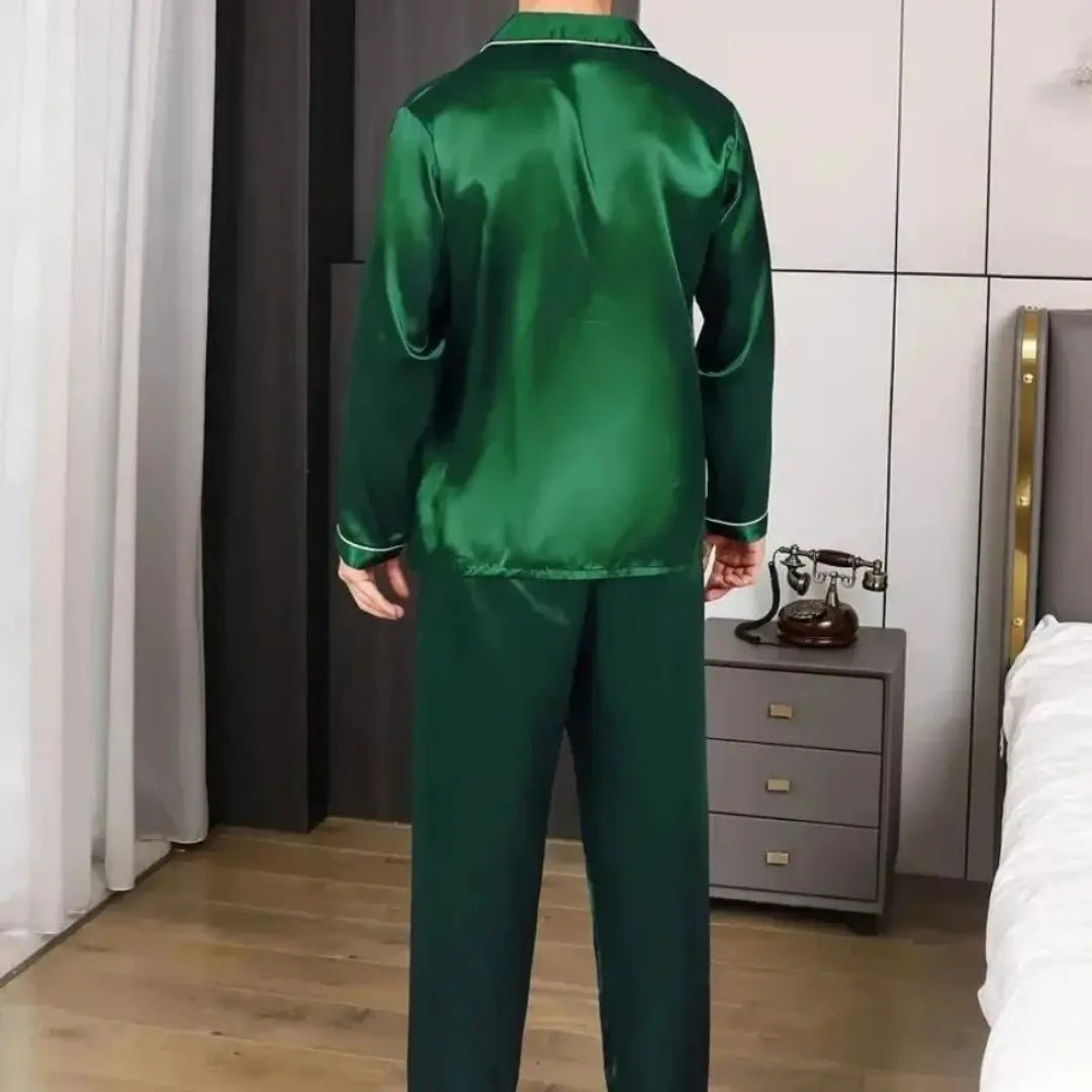 Men's Smooth Satin-Silk Button-Front Pajamas