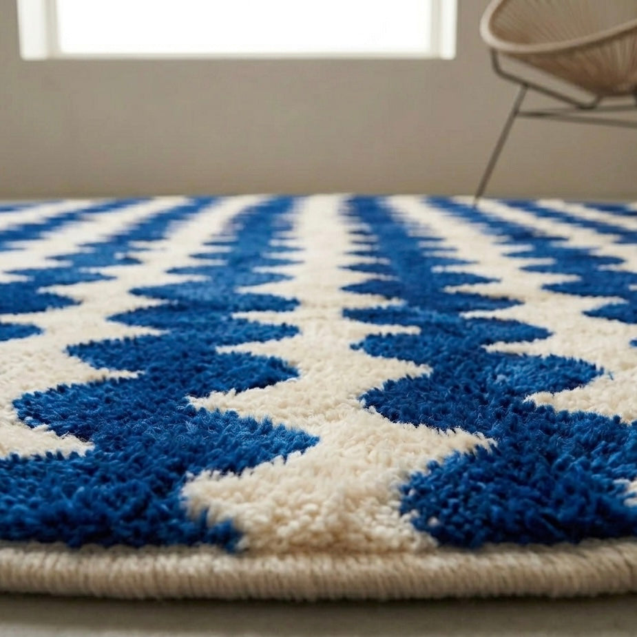 Moroccan rug Round Blue Beni ouarain Handmade wool carpet custom