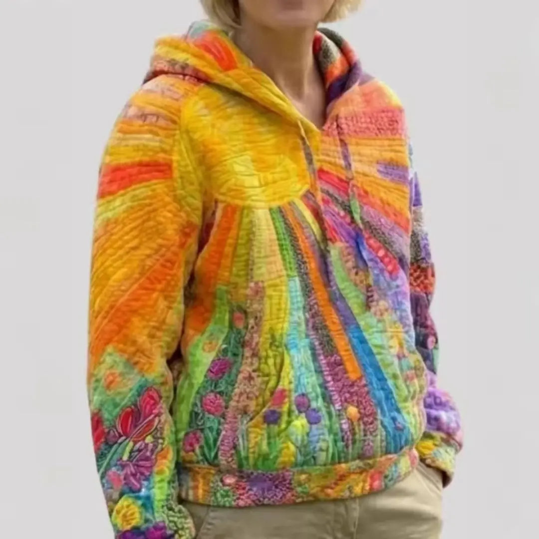 Women's Lightweight Relaxed Patchwork Bohemian Hoodie