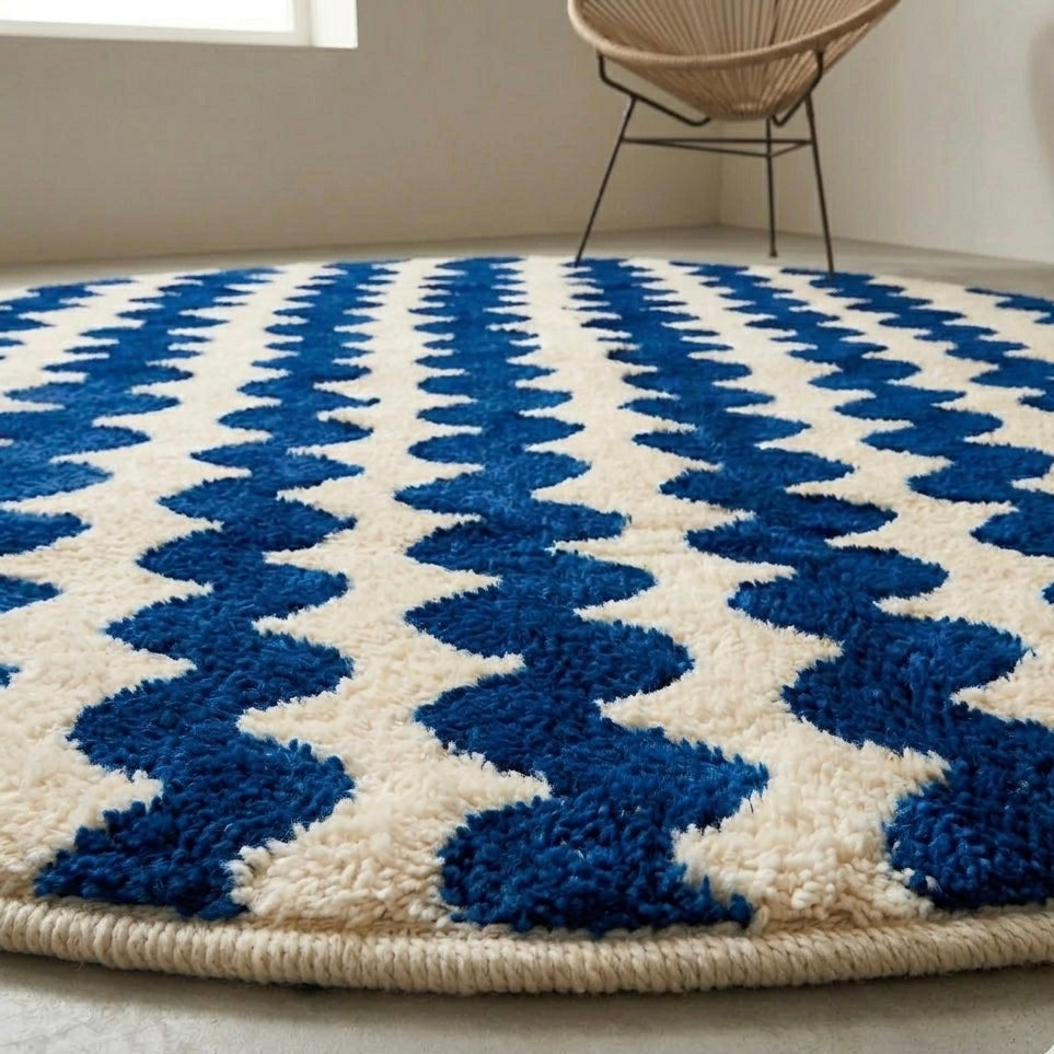 Moroccan rug Round Blue Beni ouarain Handmade wool carpet custom