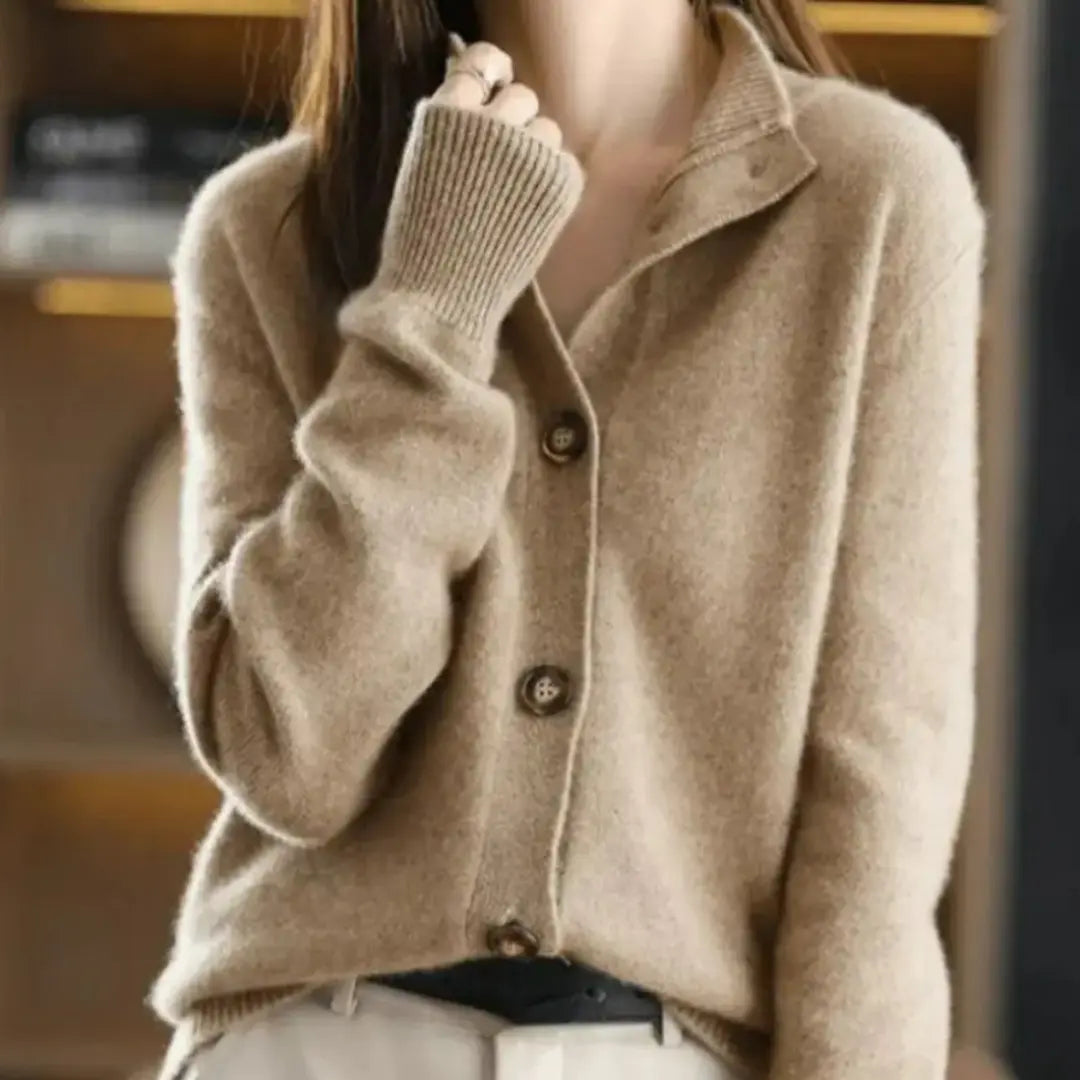 Women's Knit Button-Front Collared Cardigan