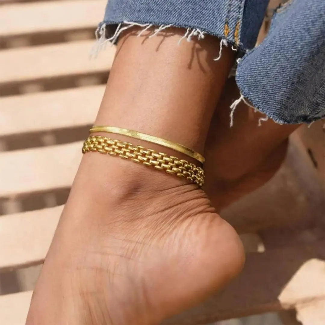 2pc 14k Chunky Link Anklets