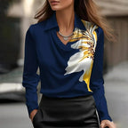Women's Smooth Satin Draped-Neckline Long-Sleeve Blouse