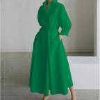 Women's Elegant Collared Front-Wrap Maxi Dress