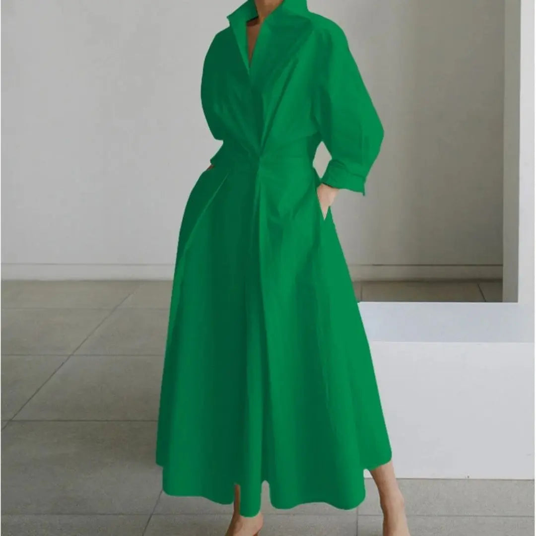Women's Elegant Collared Front-Wrap Maxi Dress