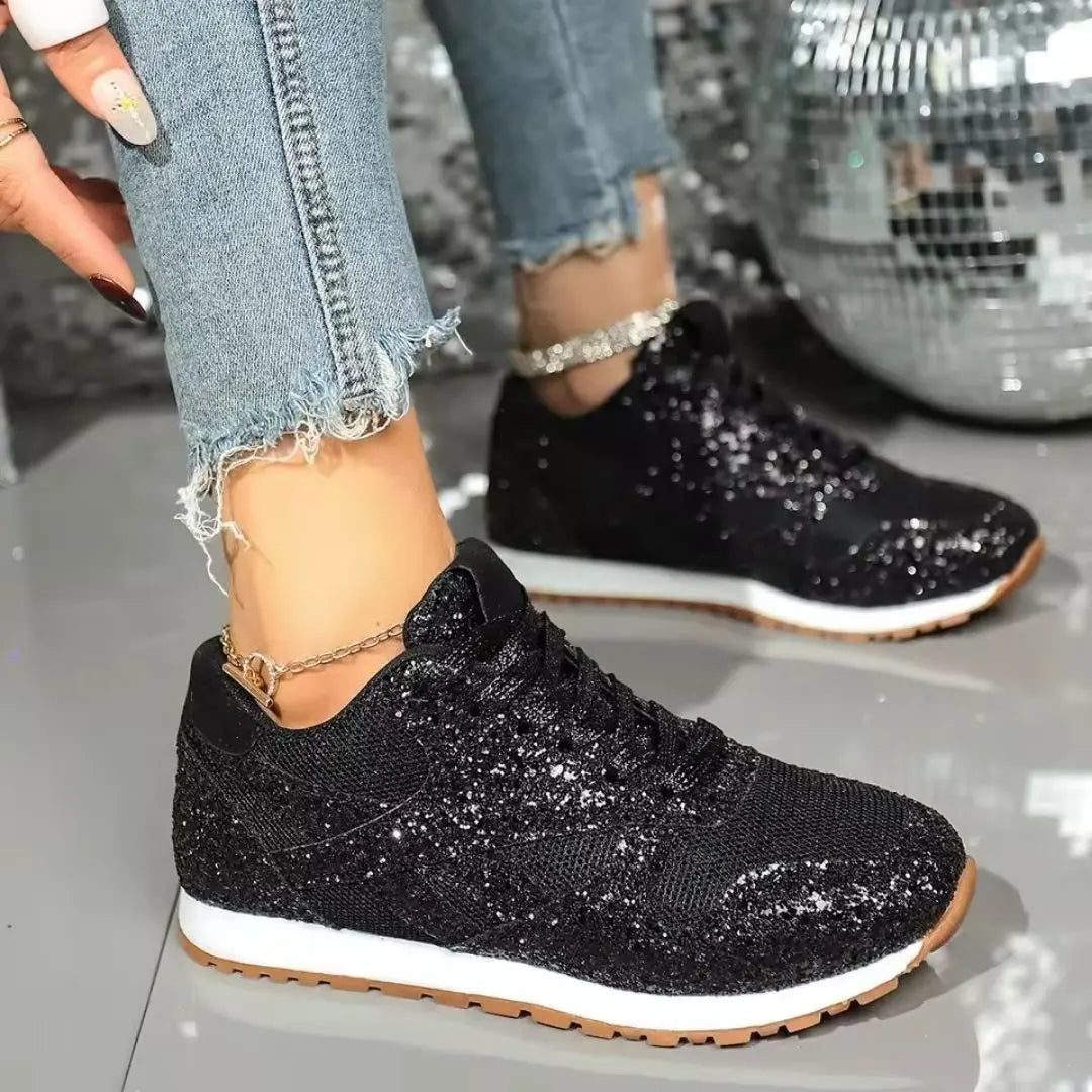 Sparkline Women's Glitter Lace-Up Sneakers