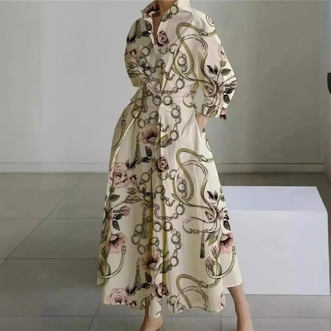 Women's Elegant Collared Front-Wrap Maxi Dress