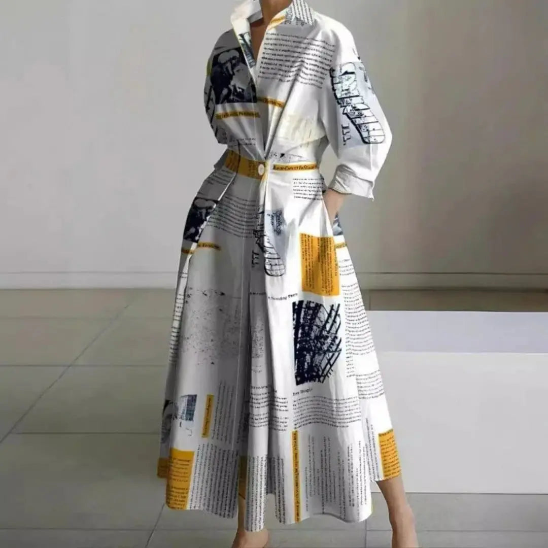 Women's Elegant Collared Front-Wrap Maxi Dress