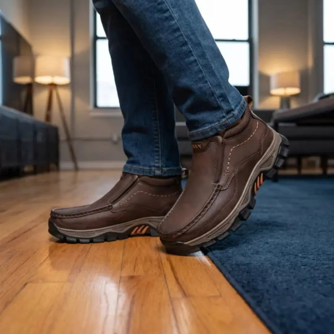 MANTRAFF Men's Genuine Leather Slip-On Walking Boots