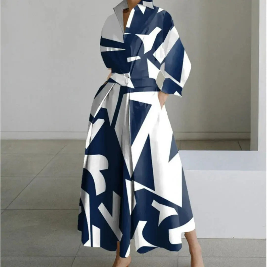 Women's Elegant Collared Front-Wrap Maxi Dress