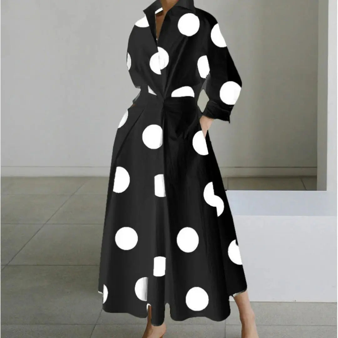 Women's Elegant Collared Front-Wrap Maxi Dress
