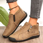 Women's Hand-Stitched Comfort Ankle Boots with Side Zip