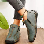 Women's Hand-Stitched Comfort Ankle Boots with Side Zip