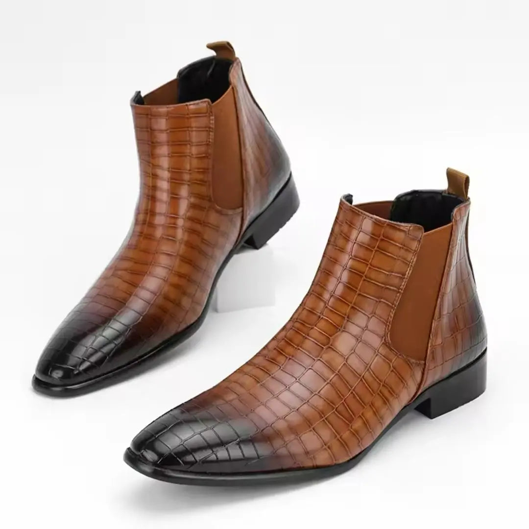 Amarillo Men's Snakeskin Textured Chelsea Boots