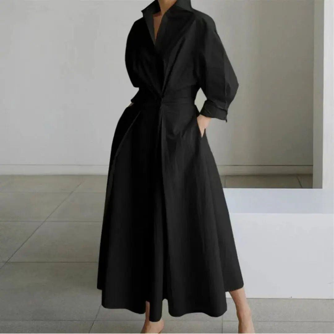 Women's Elegant Collared Front-Wrap Maxi Dress
