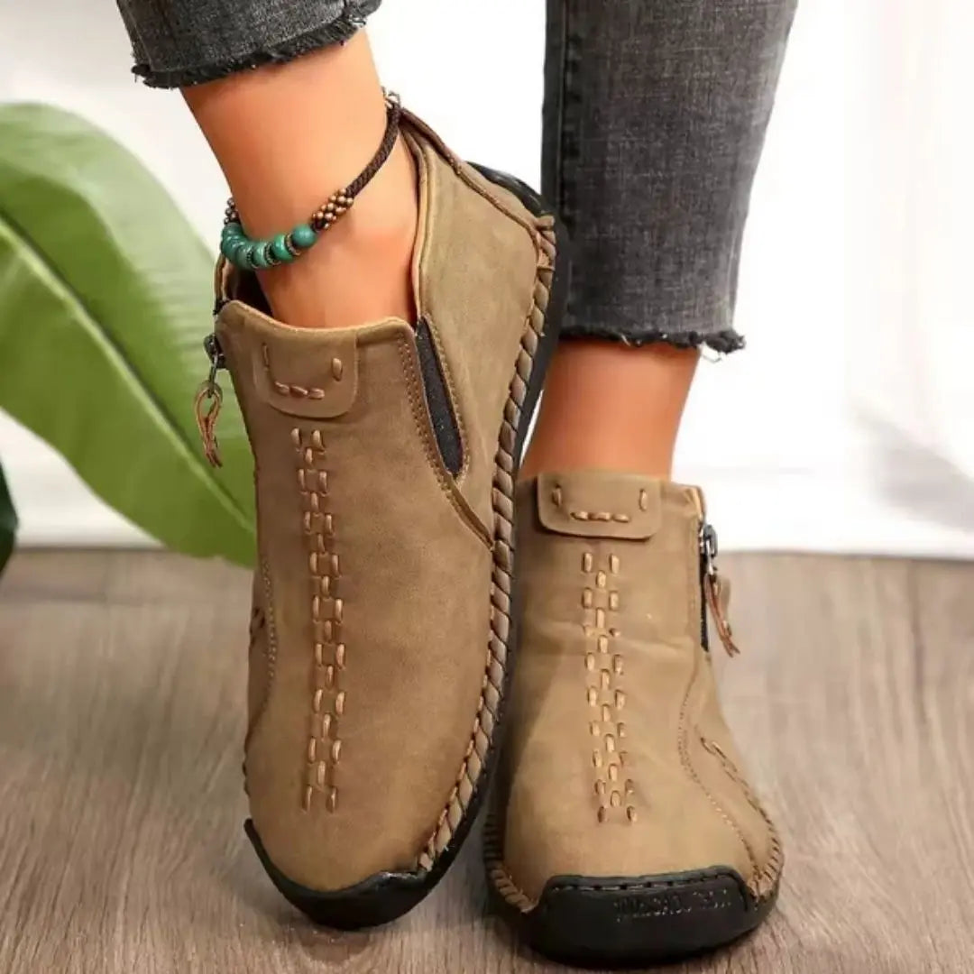 Women's Hand-Stitched Comfort Ankle Boots with Side Zip