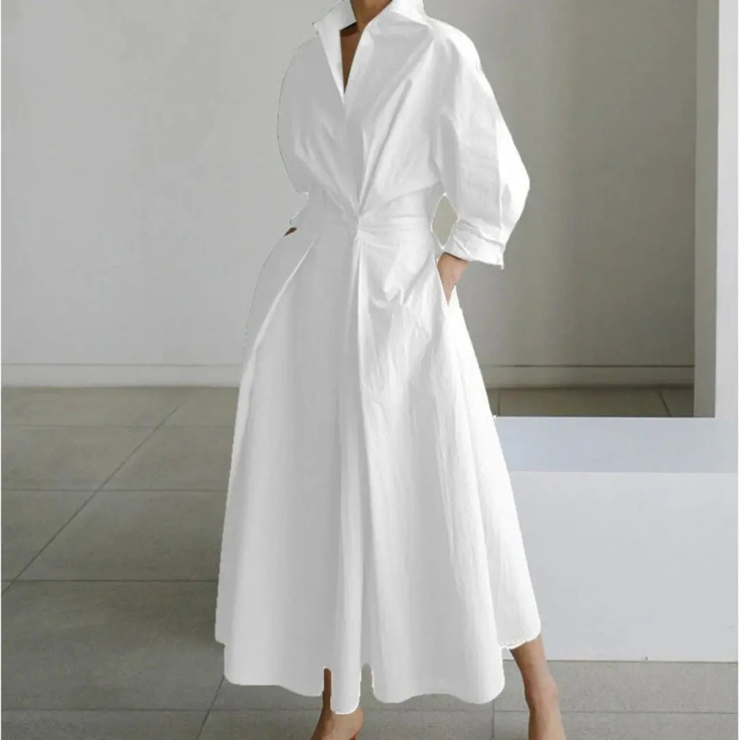 Women's Elegant Collared Front-Wrap Maxi Dress