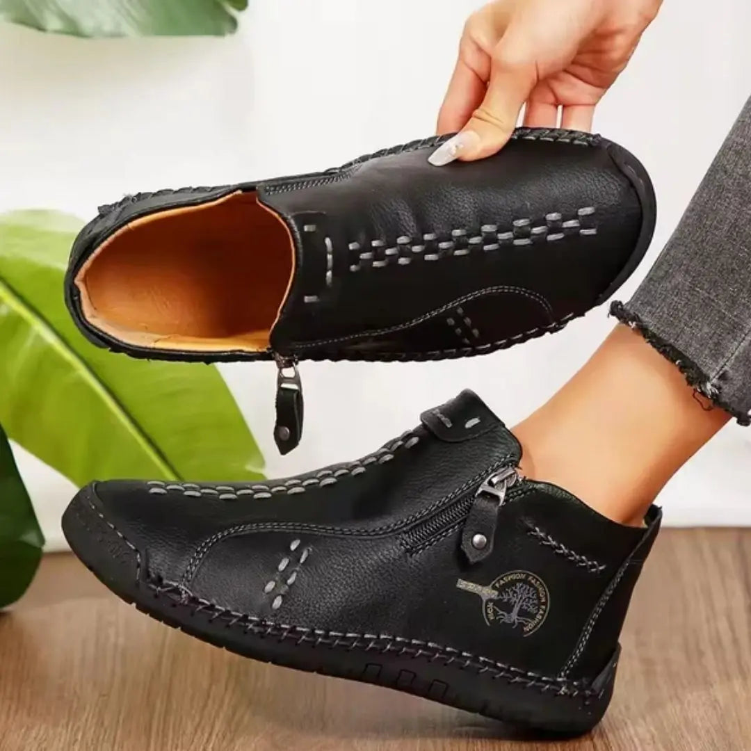 Women's Hand-Stitched Comfort Ankle Boots with Side Zip